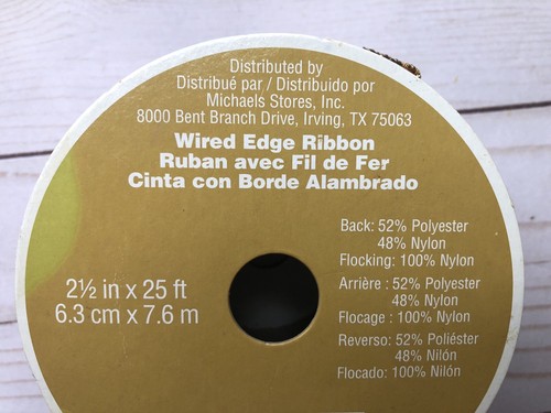 25 Feet NEW Tan & Brown Velvet Leopard Print Spots Gold Wired Edge 2.5" Ribbon - Picture 5 of 5