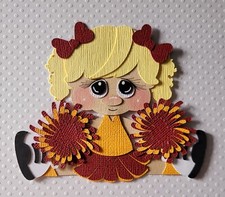 Cheerleader Sitting Blonde Hair Red/Gold. Scrapbook, Card Making Paper Piecing