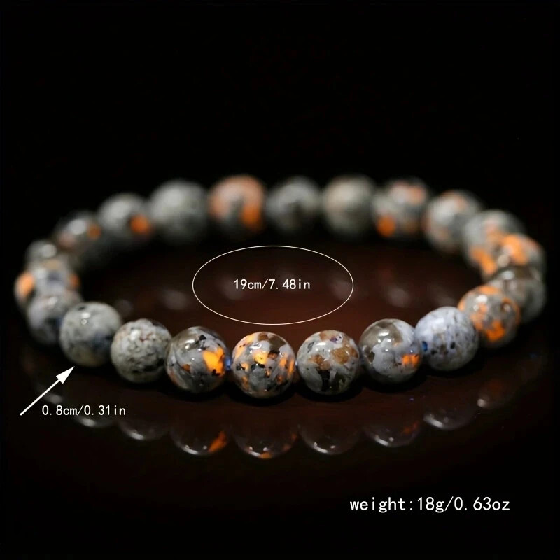 Natural Yooperlite Stretch Bracelet UV Reactive Flamme Gemstone 8mm Round Beads
