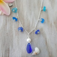 The Three Colors of Hawaii Ocean sea glass matching necklace, Natural pearl,