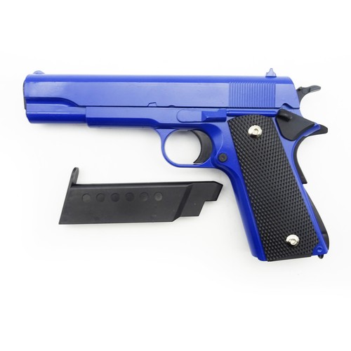 V14-B Softair Pistole Rayline Metall, 1:1, 22cm, 450g, Kaliber: 6mm, Farbe: Blau - Bild 4 von 4