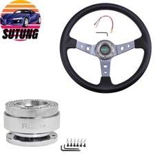 345mm Deep Dished Gray Racing Steering Wheel With Ball Quick Release Adapter Kit 345mm Deep Dished Gray Racing Steering Wheel With Ball Quick Release Adapter Kit