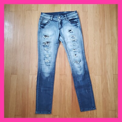 FB Sister Skinny Jeans Women's Distressed Ripped Washed Blue Pants Denim 28