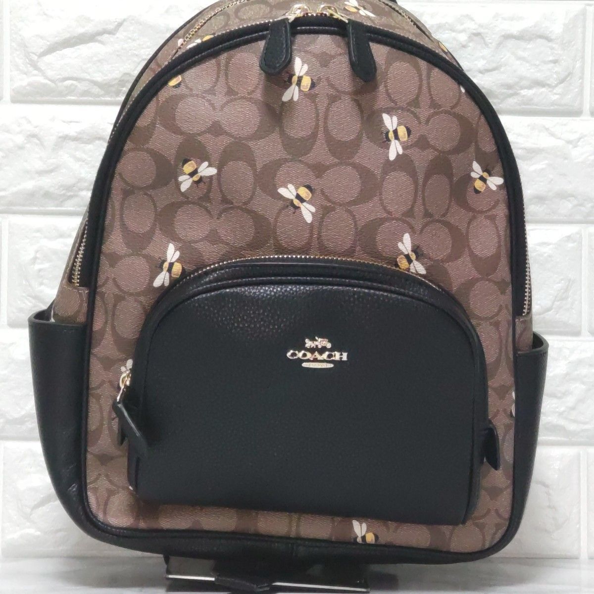 Coach Court Women's Signature Canvas & Leather Backpack with Bee Print