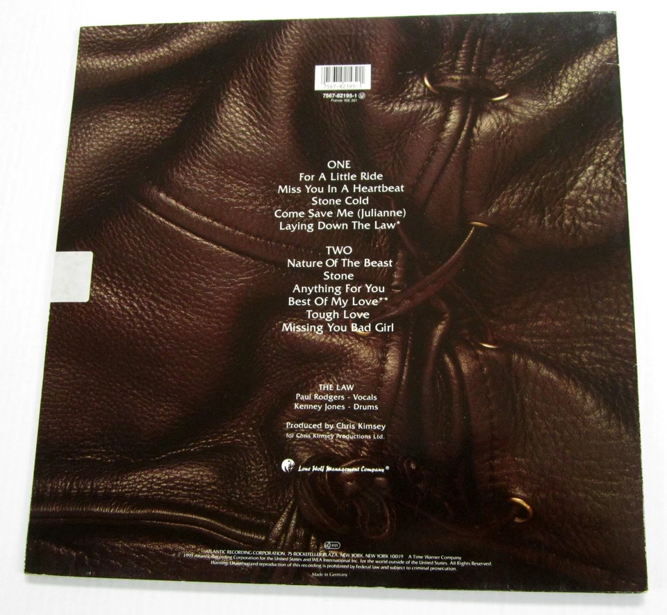 The LAW "1991" LP Paul RODGERS David GILMOUR Bryan ADAMS Near-MINT vinyl - Image 3 of 3