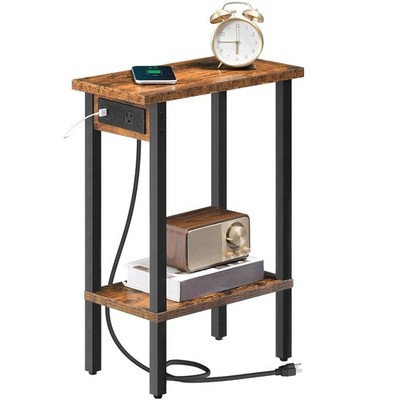 Small End Table with Charging Station Narrow Side Table with USB Outlets