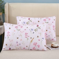 100 Cotton Pillowcases Set of 2 Flowers Pattern Bed Pillow Covers Envelope C...