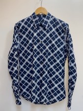 PRADA Long Sleeve Shirt 15.5 Cotton NVY Check UCM971