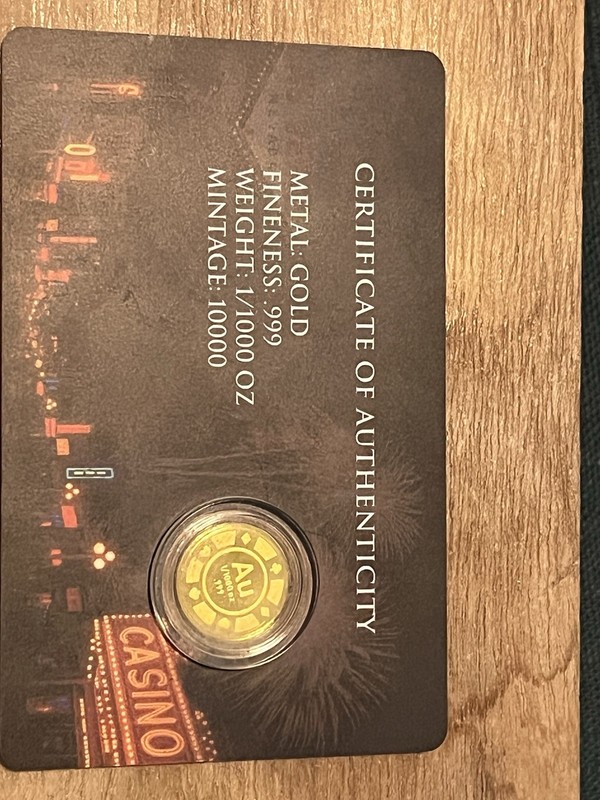 Gold Roulette Wheel Collectible .999 Fine 1/1000 oz Coin Certificate very rare🔥
