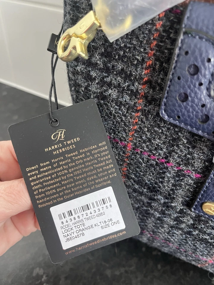Harris Tweed Rodel Lock Tote Bag Navy Blue New With Tags - Image 3 of 4