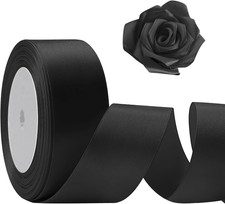 25 Yards 1-1/2" Black Satin Ribbon for Crafts Gift Wrapping Wedding  Smooth Sin