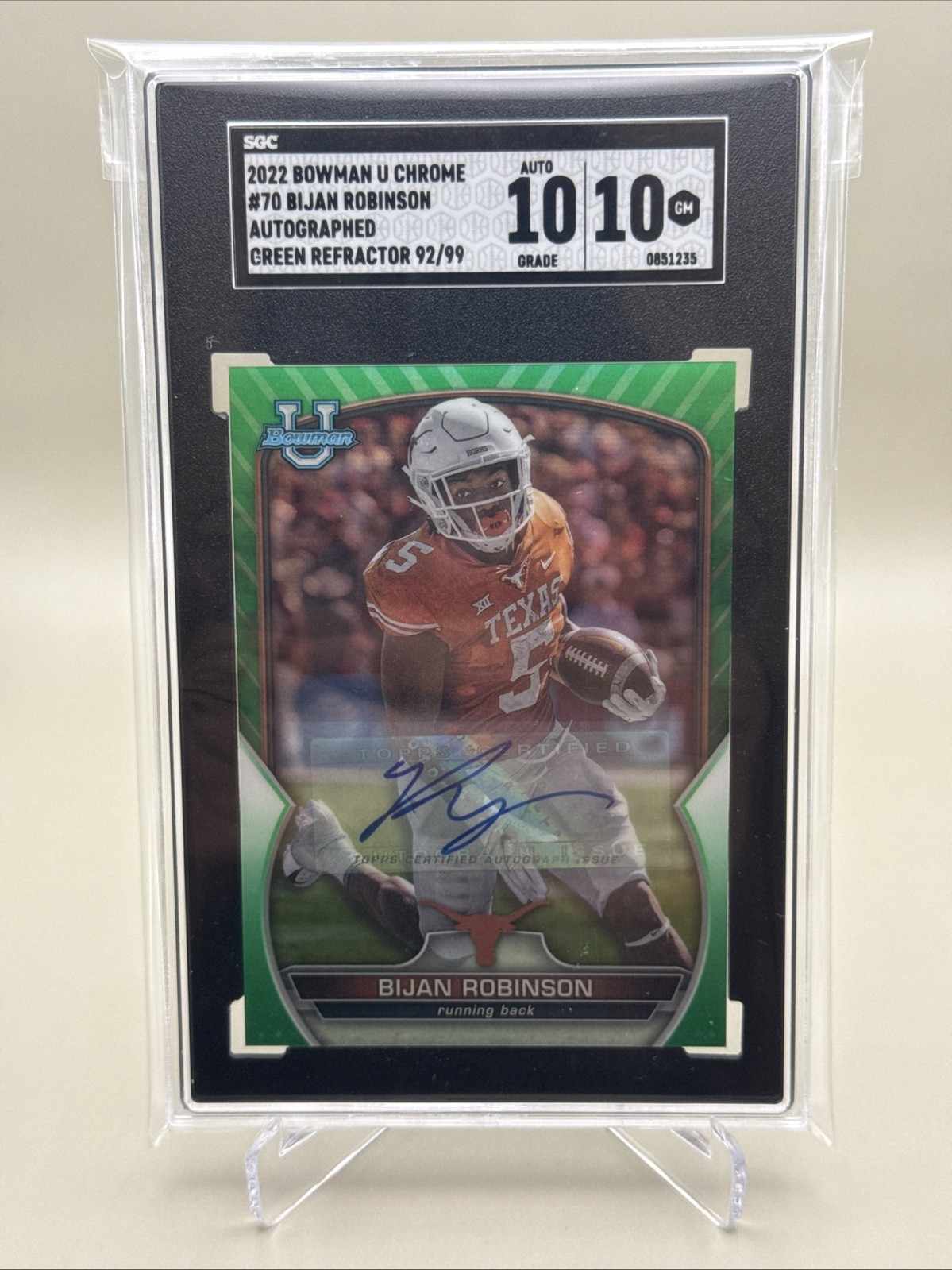 BIJAN ROBINSON GREEN REFRACTOR - 2022 BOWMAN U Chrome SGC 10/10 Auto #92/99