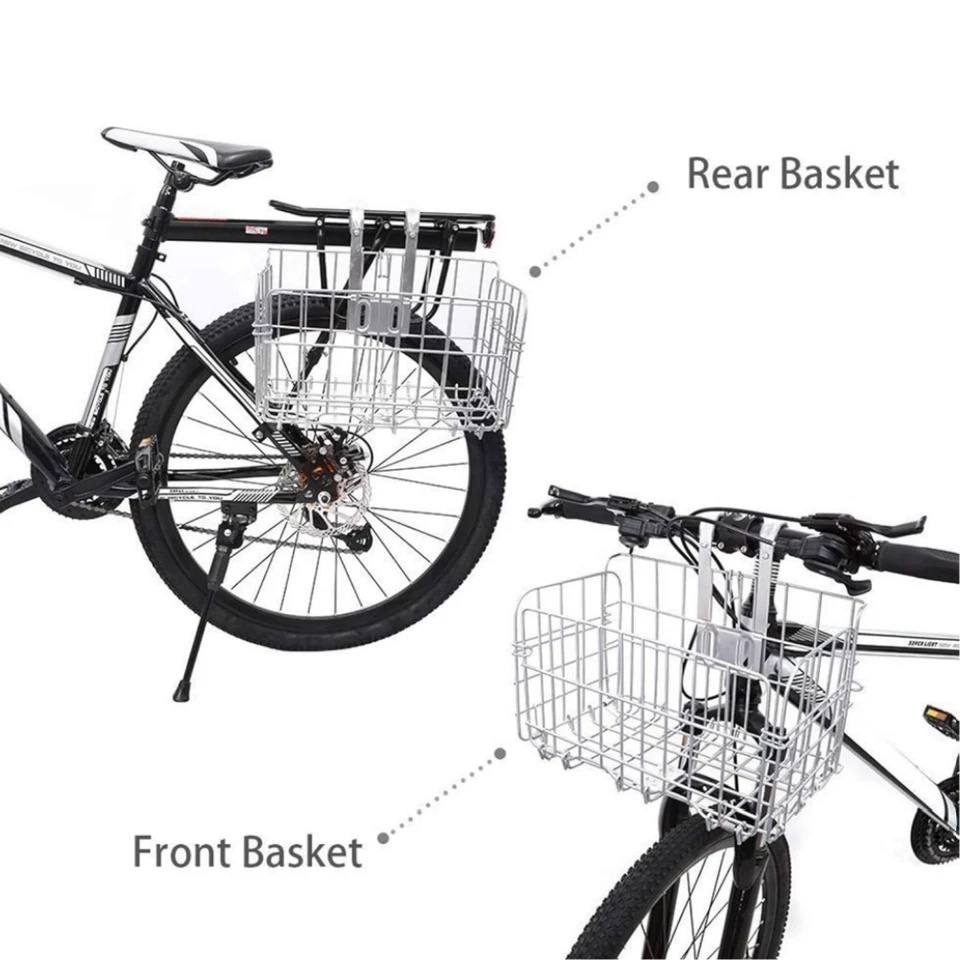 Cesta plegable delantera trasera para bicicleta, malla de alambre plegable cesta delantera desmontable, 1 pieza Foto 4 de 4