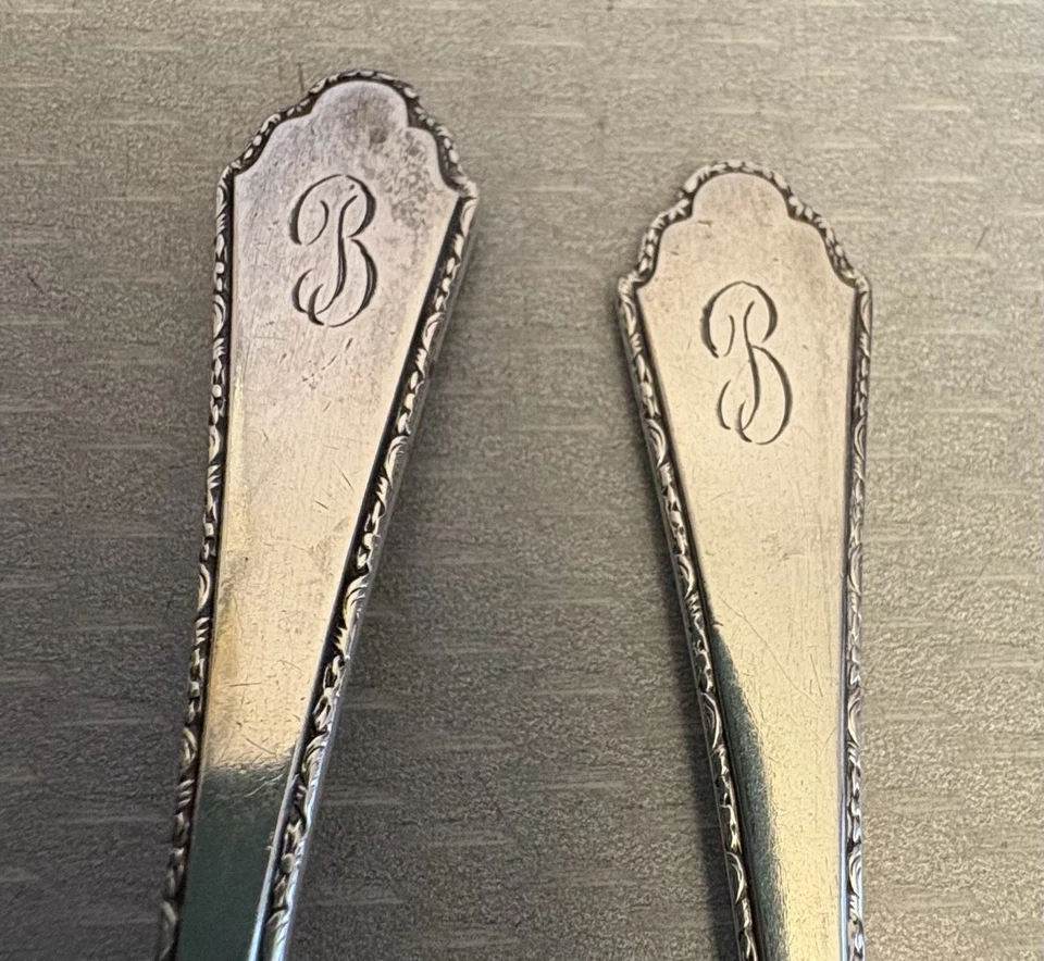 Lunt Sterling Silver William & Mary Baby Toddler Set 2p Spoon Fork 4” monogram B - Image 3 of 4