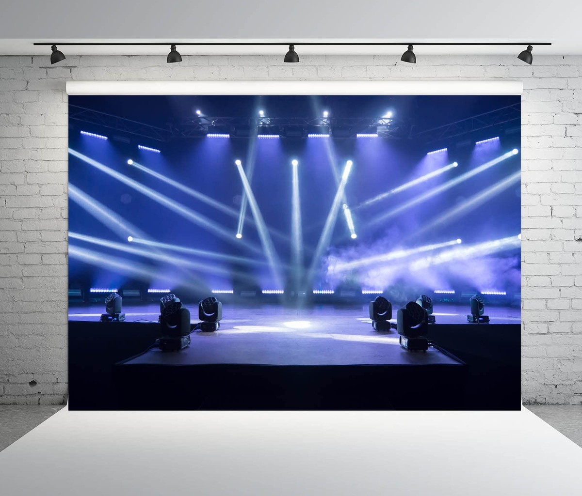 8x6ft Night Blue Music Concert Stage Backdrop with Spotlights for