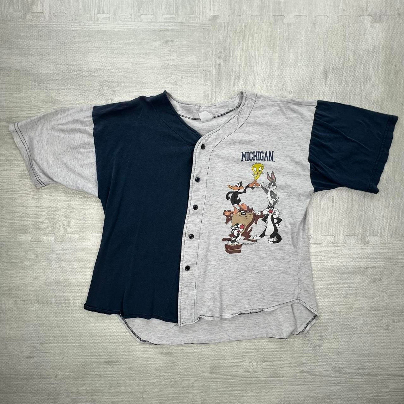 Vintage 90s 1995 Michigan Wolverines Looney Tunes T-Shirt Size: M Grey Blue NCAA