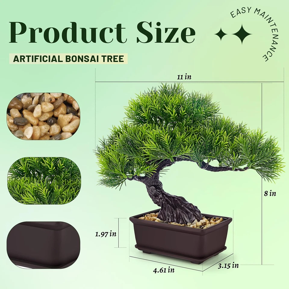 Árbol Bonsai Artificial 8" - Pequeña Planta Falsa en Maceta Pino para Escritorio Hogar Oficina De Foto 3 de 4