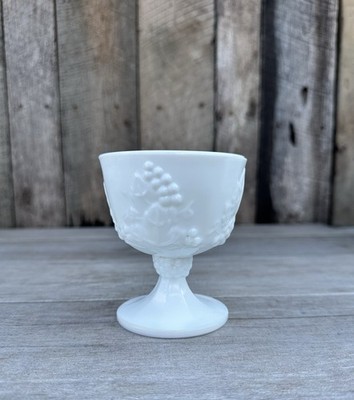4 x 3 1/4  Dessert Cup/Sugar BowlGrape Vine Pattern - Milk Glass