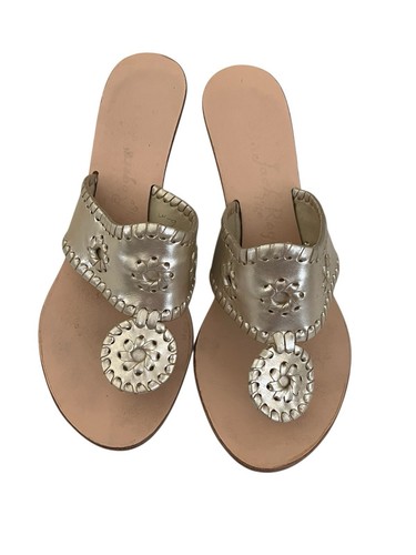 Sandalia Jack Rogers Palm Beach Tacón Medio Cuña Metálico Dorado Cuero Talla 6 - Imagen 3 de 11
