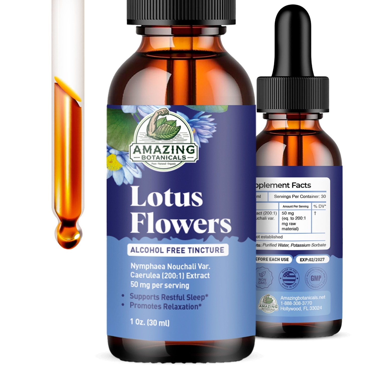 Blue Lotus 200X Extract Tincture 50mg Nymphaea Caerulea Alcohol-Free Liquid Drop