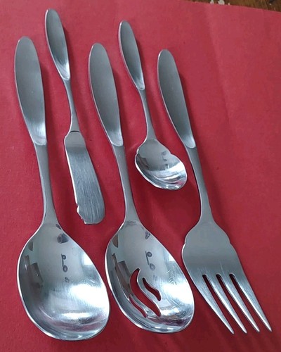 5pc Towle MAGNUM 18/10 Stainless SERVING SET Solid Slotted Spoons Fork Sugar But - Picture 4 of 9