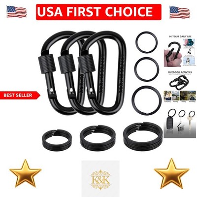 Compact Locking Carabiner Clip Set with 9 Key Rings for Outdoor and Indoor Needs