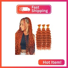 28 28 28 Inch Ginger Orange Boho Human Hair Deep Wave Bulk 350 Human Braiding Ha