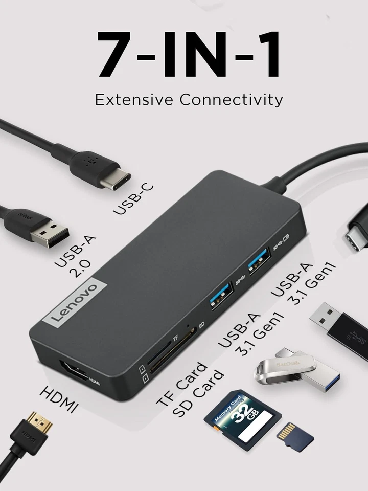 Lenovo – USB-C 7-in-1 Hub – Computer Networking Laptop Accessory  - Image 2 of 4