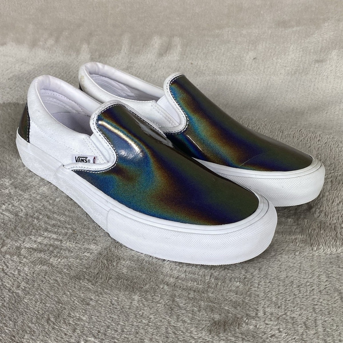 Iridescent Vans Slip Ons Vans Slip-On Pro Shoes Mens Size White