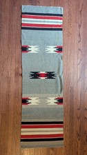 Antique Old Chimayo Weave Tribal Pattern Woven Rug 56.5x16.5 Gray Black Red