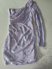 Windsor Party Mini Dress One Shoulder Purple Sequin Lined Dress Haley Small