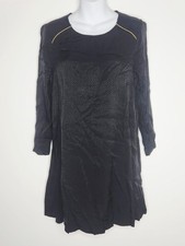 Madewell Et Sezane Dress Womens 2 Black Jacquard Keyhole Back Gold Trim