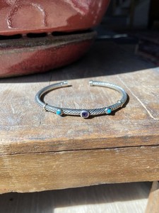 Sterling Silver David Yurman Renaissance 4mm Bracelet 3 stone station with Gold