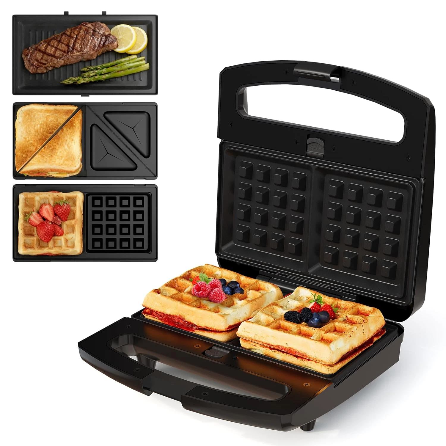 Sandwich Maker Panini Press Grill, 3 in 1 Electric Waffle Maker with Removable N