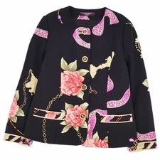 Leonard FASHION Jacket Collarless Floral Pattern Wool Outerwear Used MOLO-0