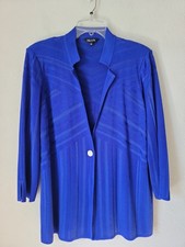 Misook Dressy Jacket Large Blue Ribbed Single Button Closure Stretch