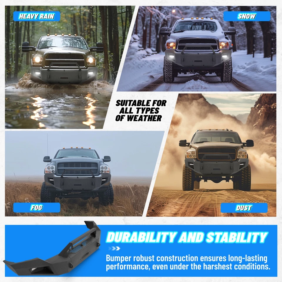 Protector de parachoques delantero con placa de cabrestante y luces LED para Dodge Ram 2500 3500 2003-2005 Foto 3 de 4