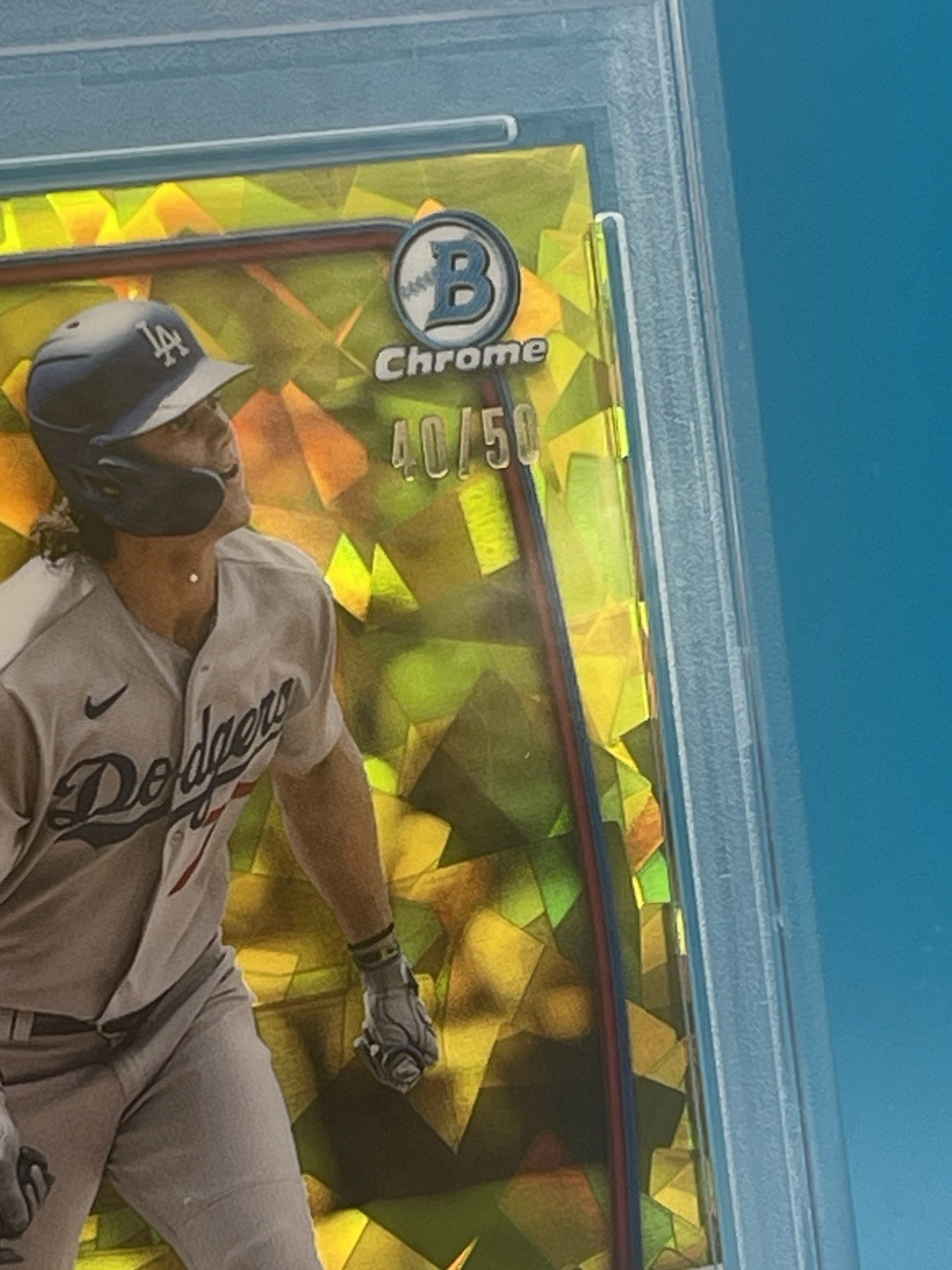 2023 Bowman Chrome Sapphire James Outman #68 Yellow Refractor /50 (RC) PSA 10 view 3