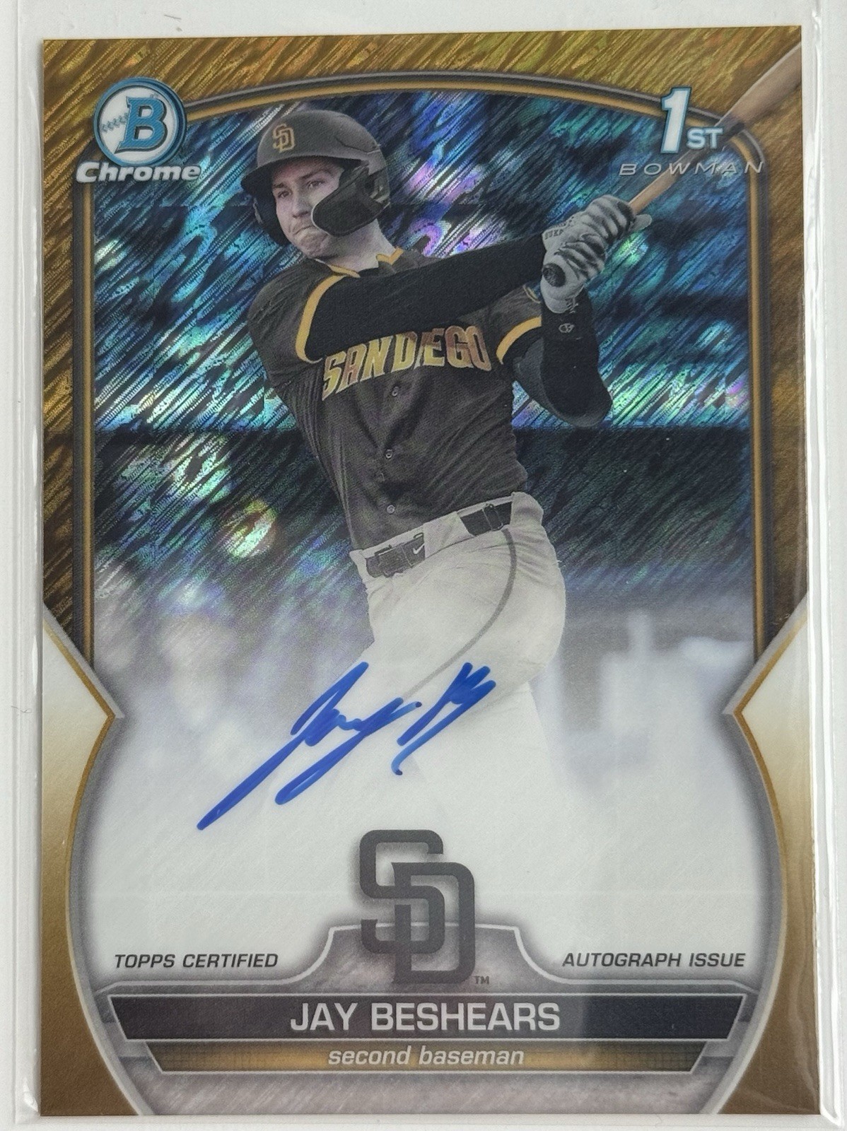2023 Bowman Chrome Prospect AUTO 1ST RC Jay Beshears /50 GOLD Shimmer RARE! 🔥