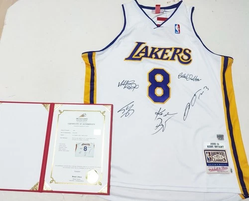 LA Lakers Legends x5 Autographed Kobe Bryant Jersey COA, LeBron James, O'Neal