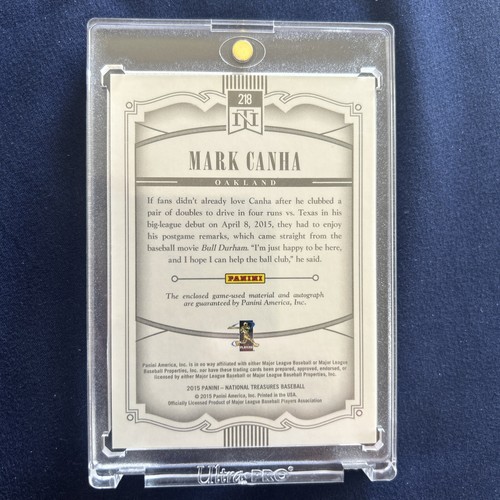 2015 National Treasures Mark Canha RC Laundry Tag 1/1 Auto RC A’s - Picture 2 of 2