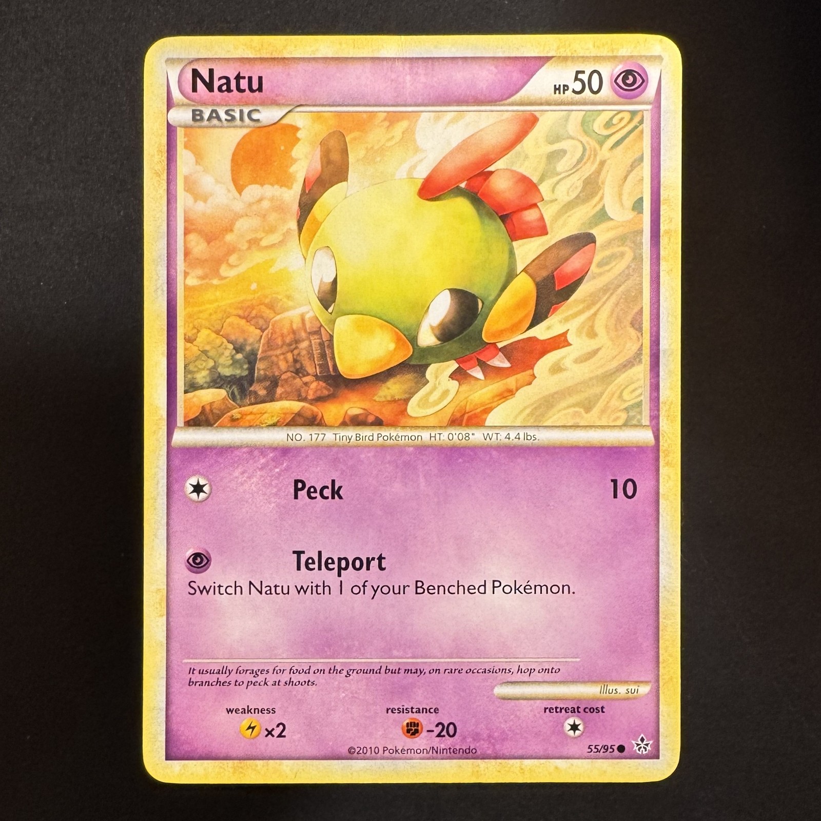 Natu - 55/95 - HS—Unleashed - Pokemon - Common - Damaged