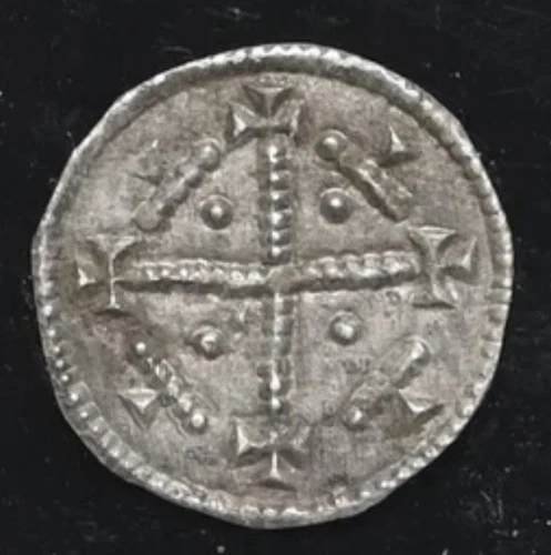 NGC AU55 HUNGARY Geza II 1141-1162 AD, RARE Silver Crusaders Denar Medieval Coin