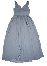 JJ's House Dress Womens 10 Dusty Blue Chiffon V Neck Maxi Formal Bridesmaid