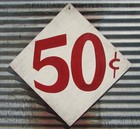 VINTAGE 50 CENTS CARNIVAL GAME WOOD SIGN AMUSEMENT PARK FREAK SHOW ADMISSION WIN — photo 1