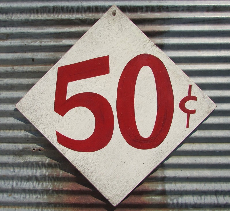 VINTAGE 50 CENTS CARNIVAL GAME WOOD SIGN AMUSEMENT PARK FREAK SHOW ADMISSION WIN