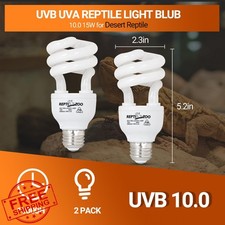REPTI ZOO UVB Light 2 Pack Desert Reptile 10.0 15W UVA Lamp Bearded Dragon