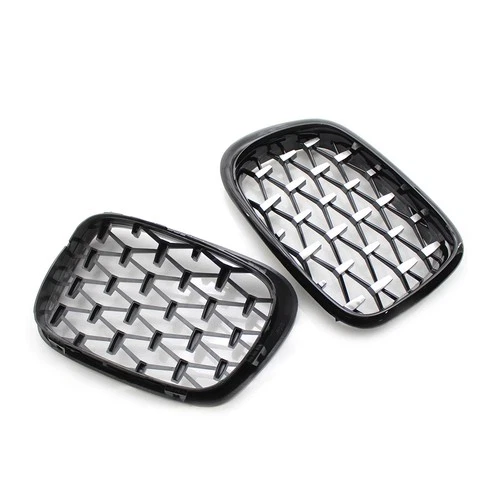For BMW 5 Series E39 M5 1999-2003 Pair Black/Chrome Front Diamond Kidney Grilles - Picture 8 of 21