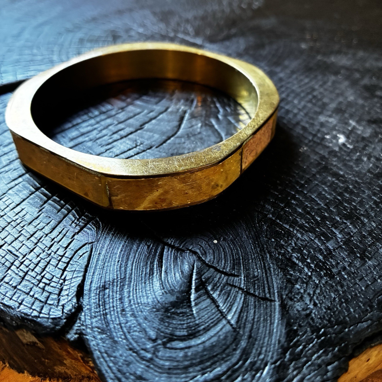 Vintage Brass Segmented Rectangular Cuff Bracelet… - image 7