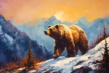 Original Hand Painted Wildlife Art-Grizzly/Brown Bear On Mountain- 24x16” Signed
